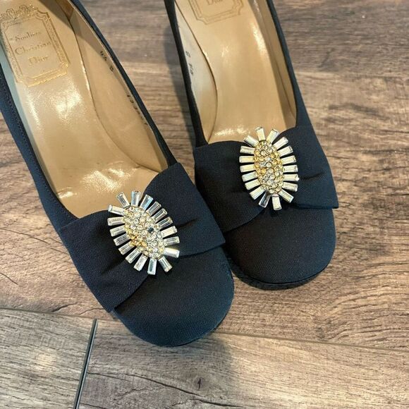 Christian Dior Size 4.5 Black Diamanté Shoes - Picture 2 of 11